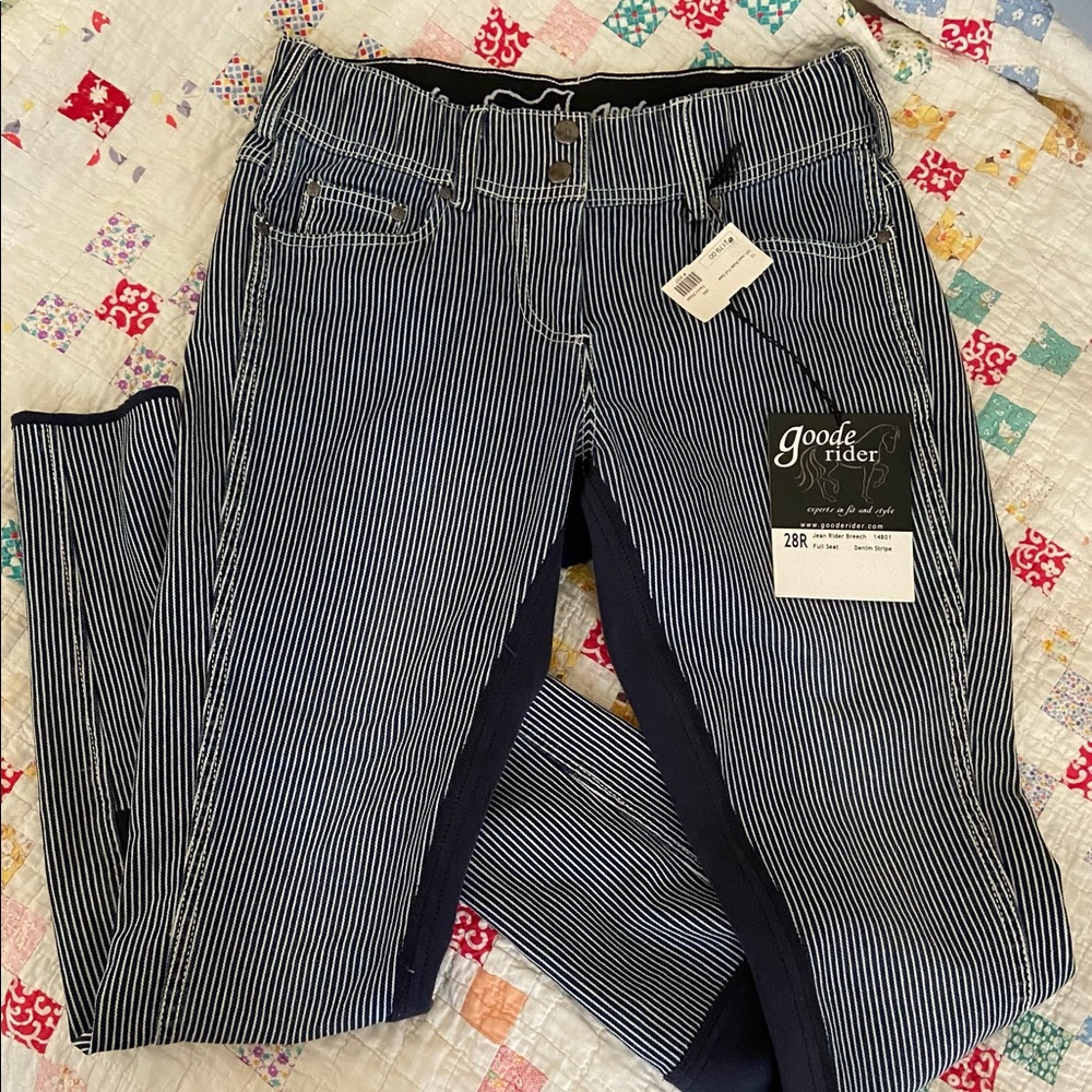 NWT Goode Rider Denim Stripe Full Seat Breeches